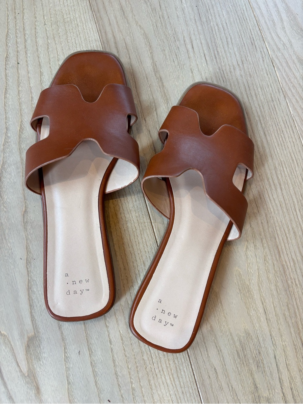 Tan Brown Slide Sandals